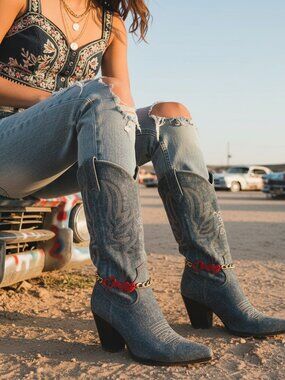 NEW Women Gold Metal 2 Boot Chain Bracelets Shoe Red Heart Charm Fashion - PAIR